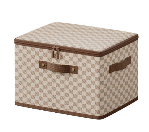 Foldable linen fabric storage box with zipper closure